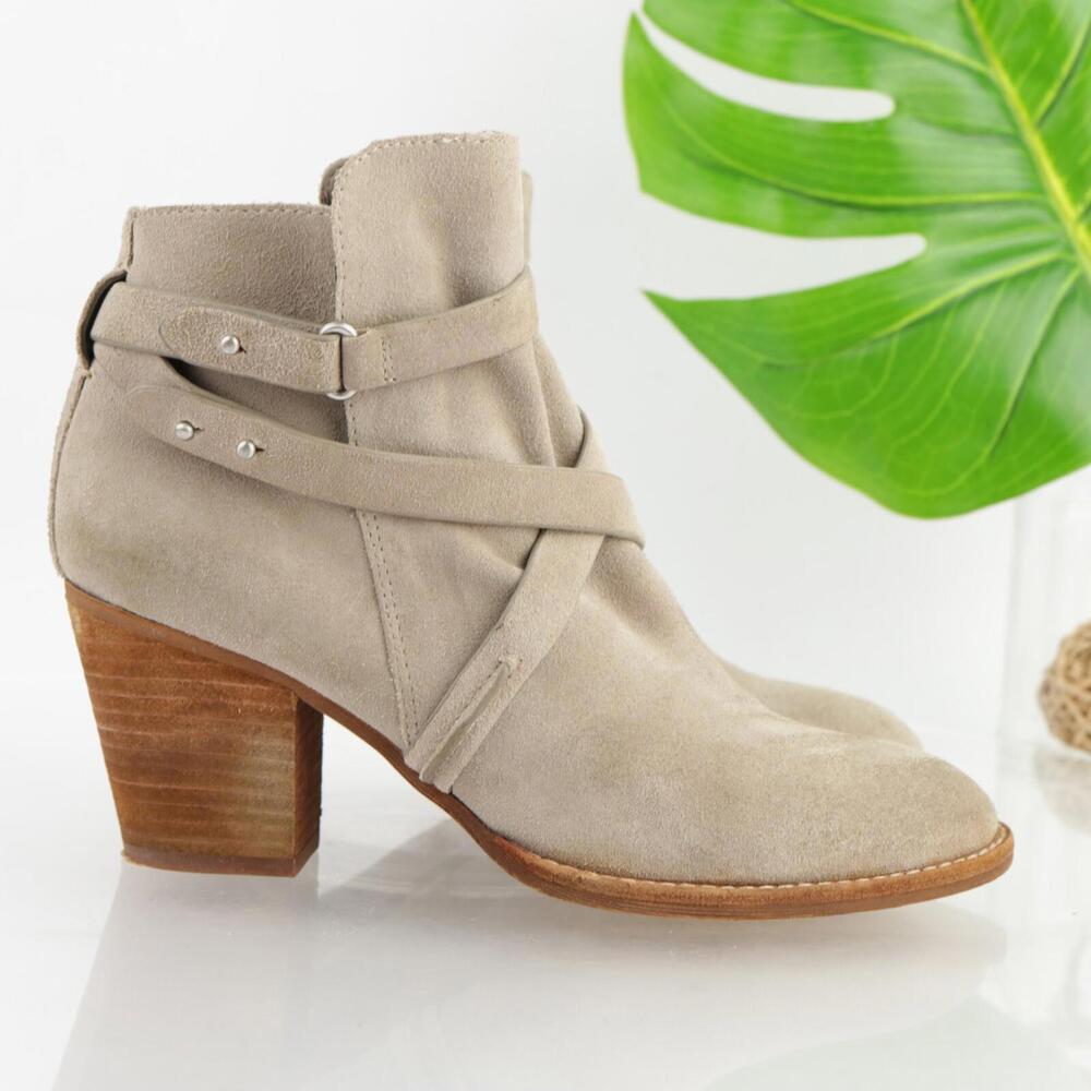 Sam Edelman Womens Merton Boots Size 8.5 Taupe Tan Suede Block Heel Strap Bootie